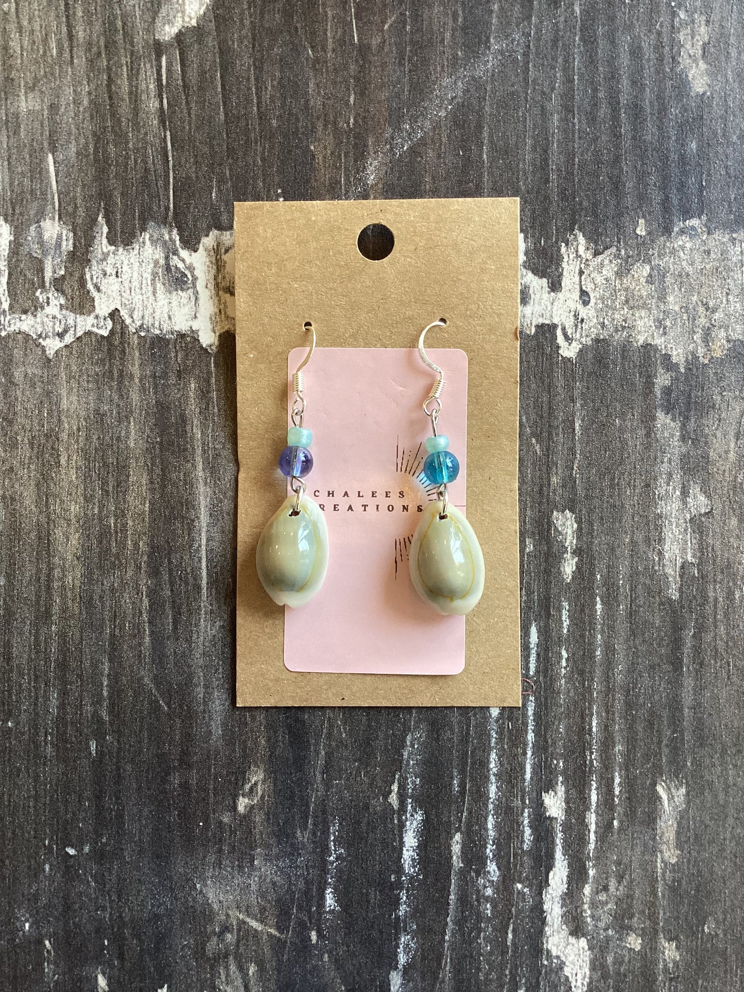 Short Beaded Seashell Earrings