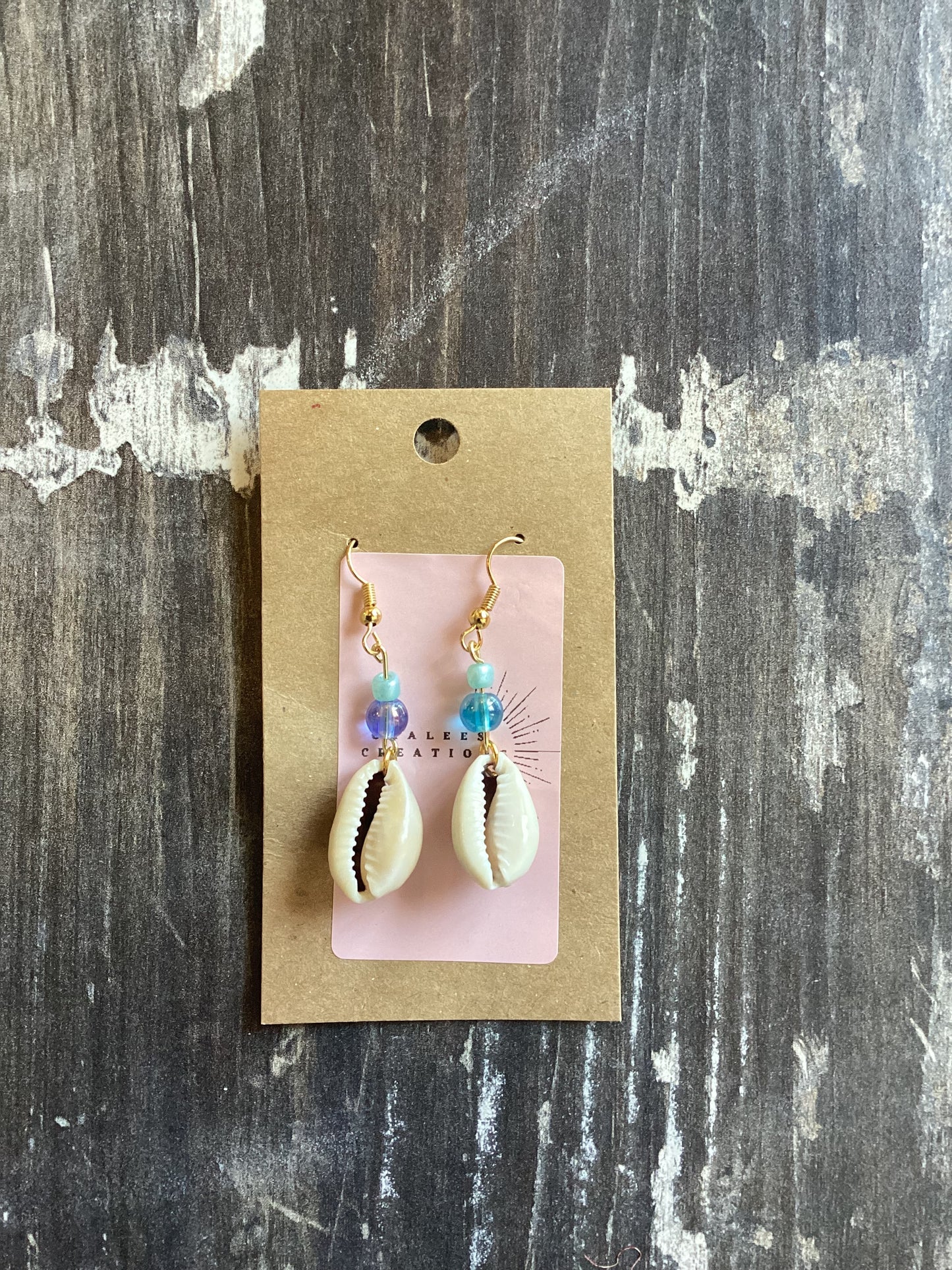 Short Beaded Seashell Earrings