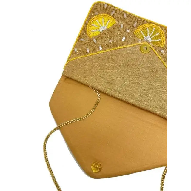 Lemon Beaded Clutch