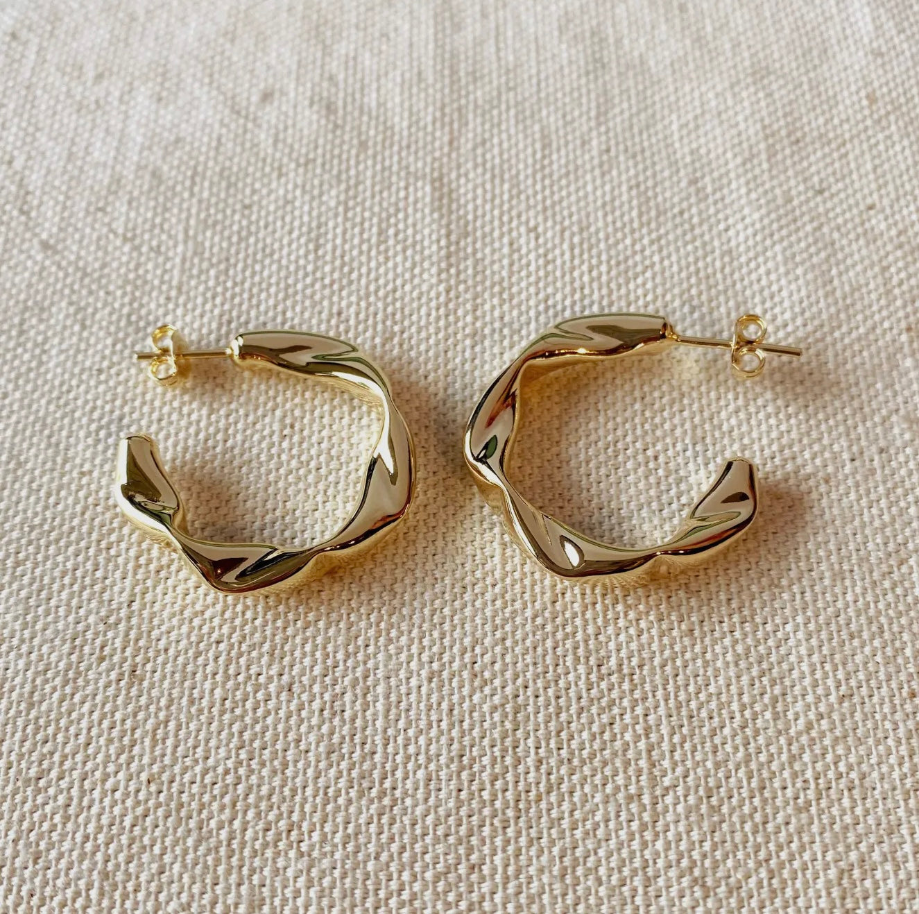 Gold Crimped Hoops